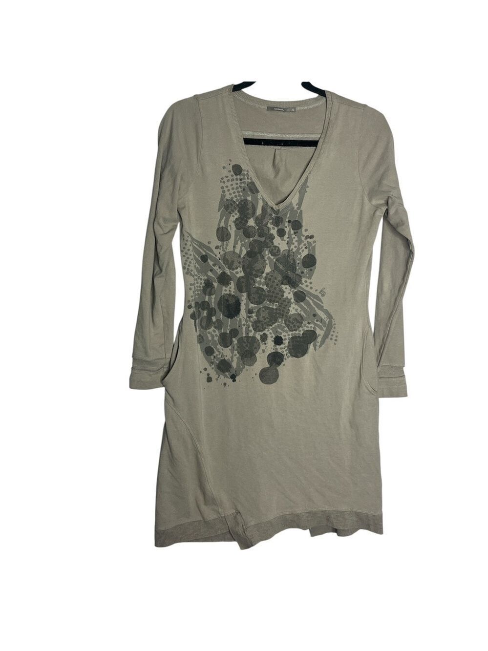 Sandwich Gray Long Sleeve Mini Tunic Dress with Abstract Print, size S